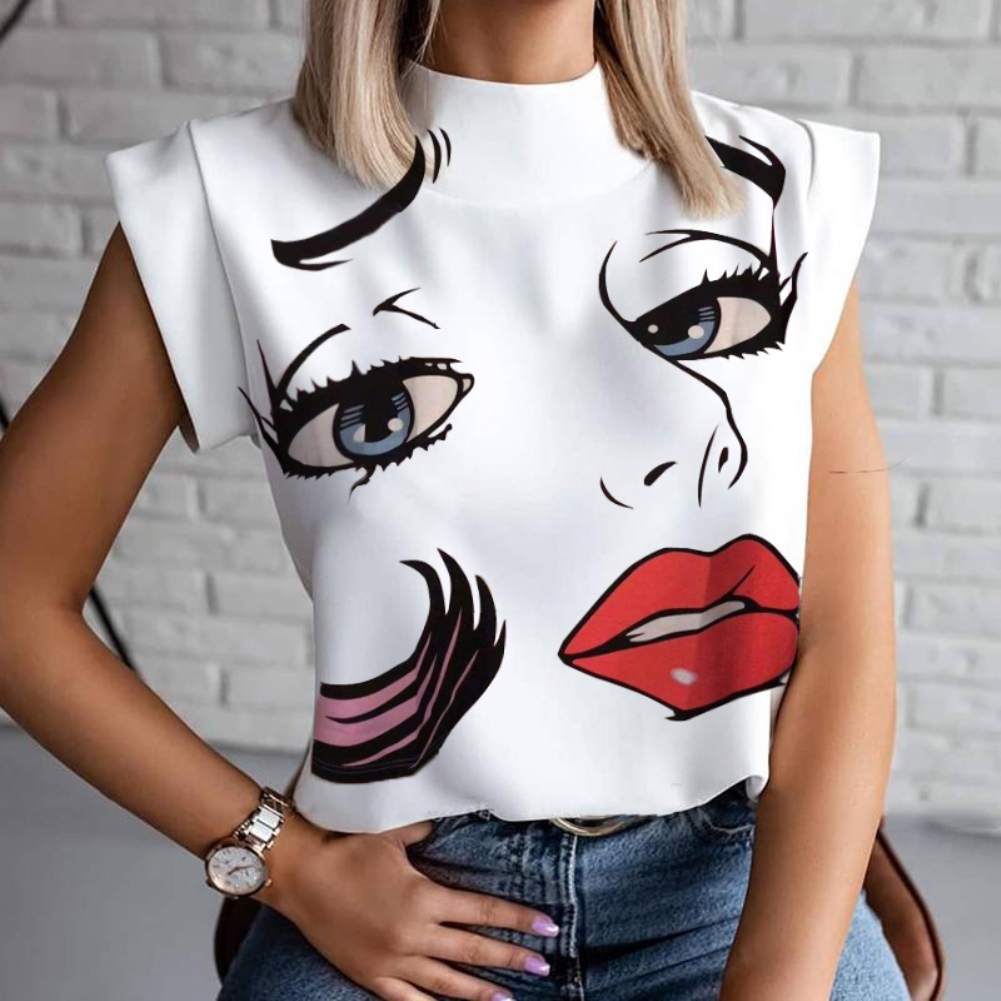 Summer Print White O Neck Regular Shirt