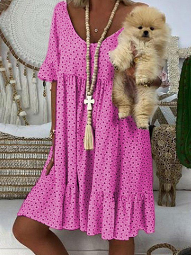 Vintage Short Sleeve V  Neck   Dresses