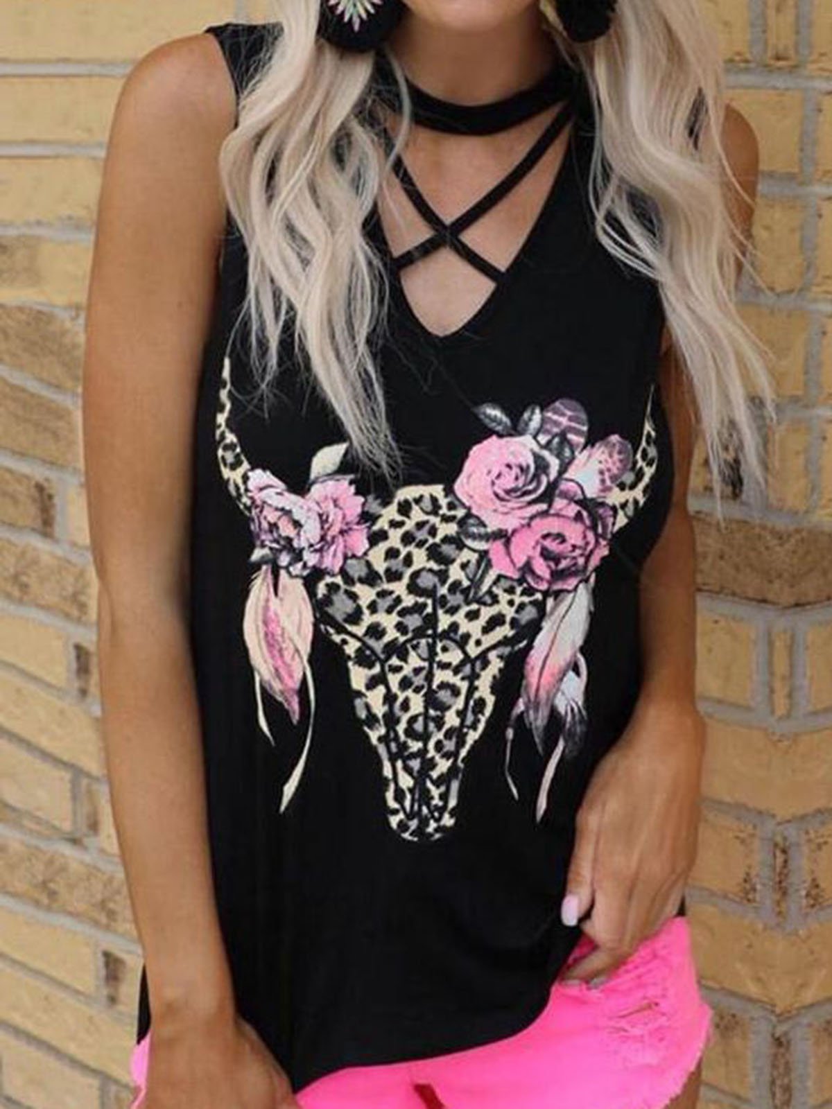 Sleeveless Printed Shirts & Tops