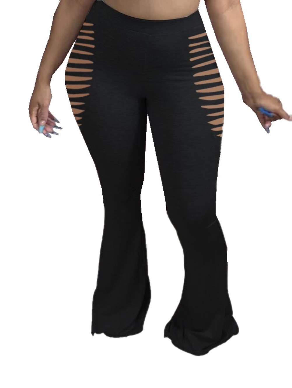 Bell Bottom High Waist Ripped Trousers