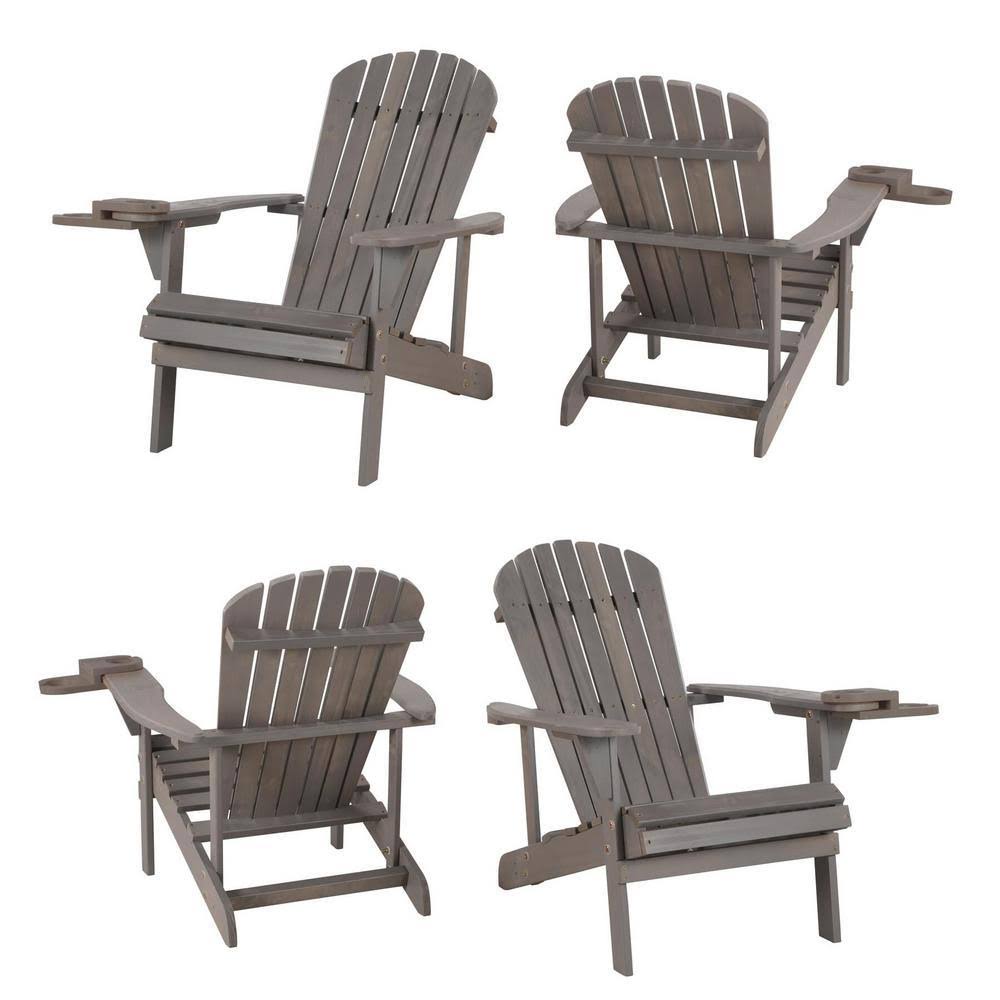 W Unlimited Earth Patio Adirondack Chair with Cup Holder in Dark Gray (Set of 4)