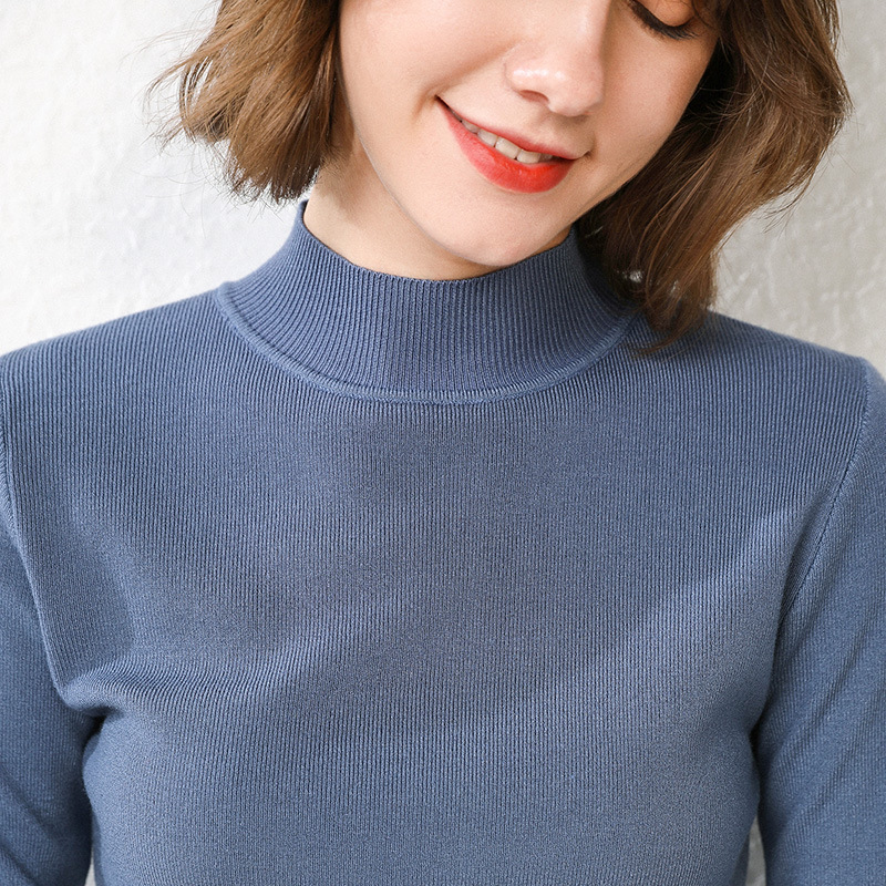 秋冬季新款半高领毛衣女短款修身打底衫长袖套头针织羊毛打底衫