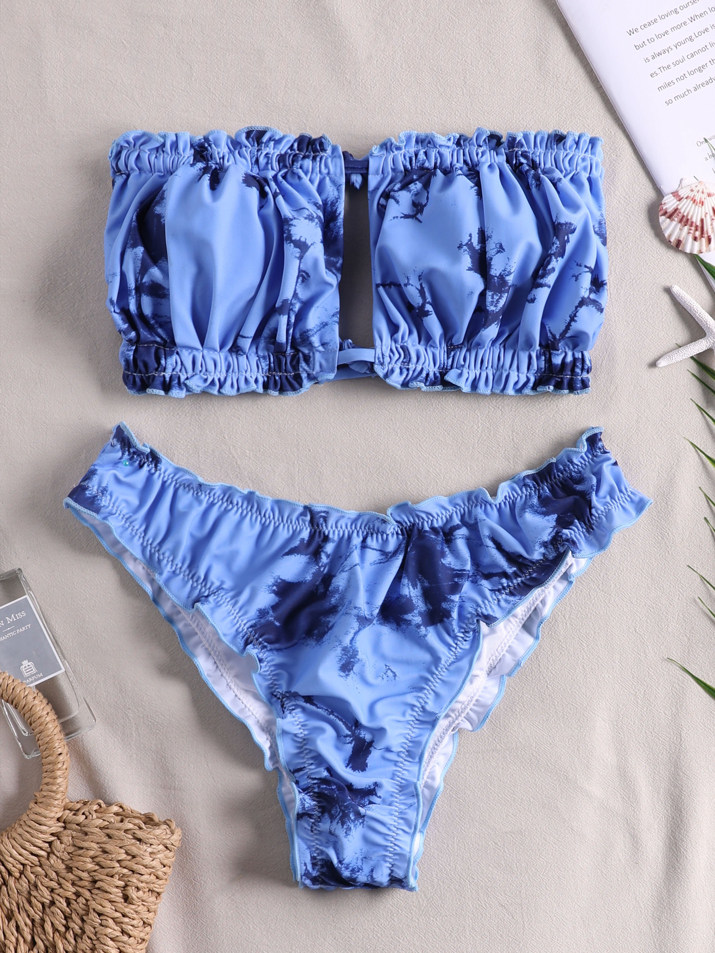 Tie Dye Print Cut Out Bandeau Bikini