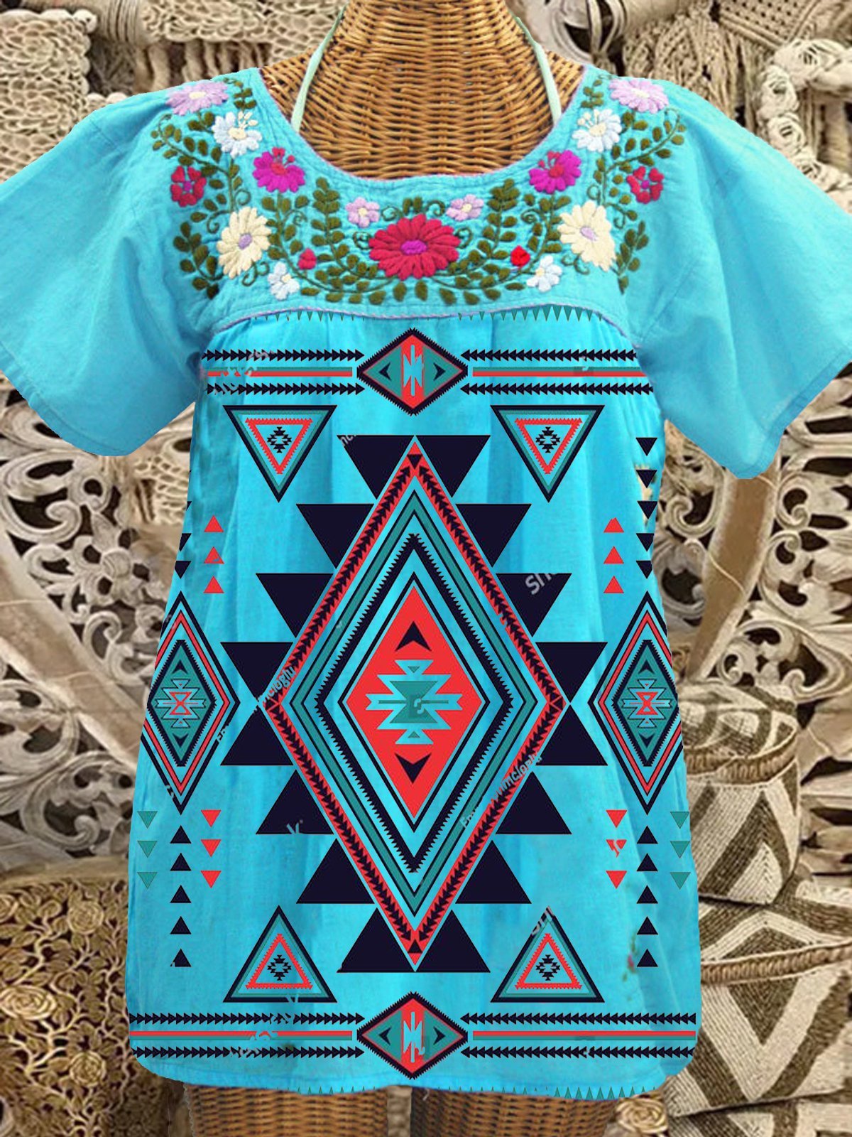 Short Sleeve Geometric Shirts & Tops