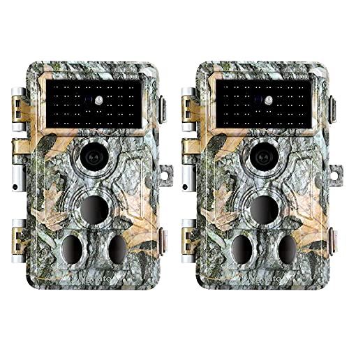 2-Pack Game Trail Deer Cameras No Glow 90ft Night Vision 24MP Picture 1296P H.264 MP4 Video Motion Activated Waterproof 0.1S Trigger Speed Photo & Video Model for Hunting Wildlife or Home Surveillance