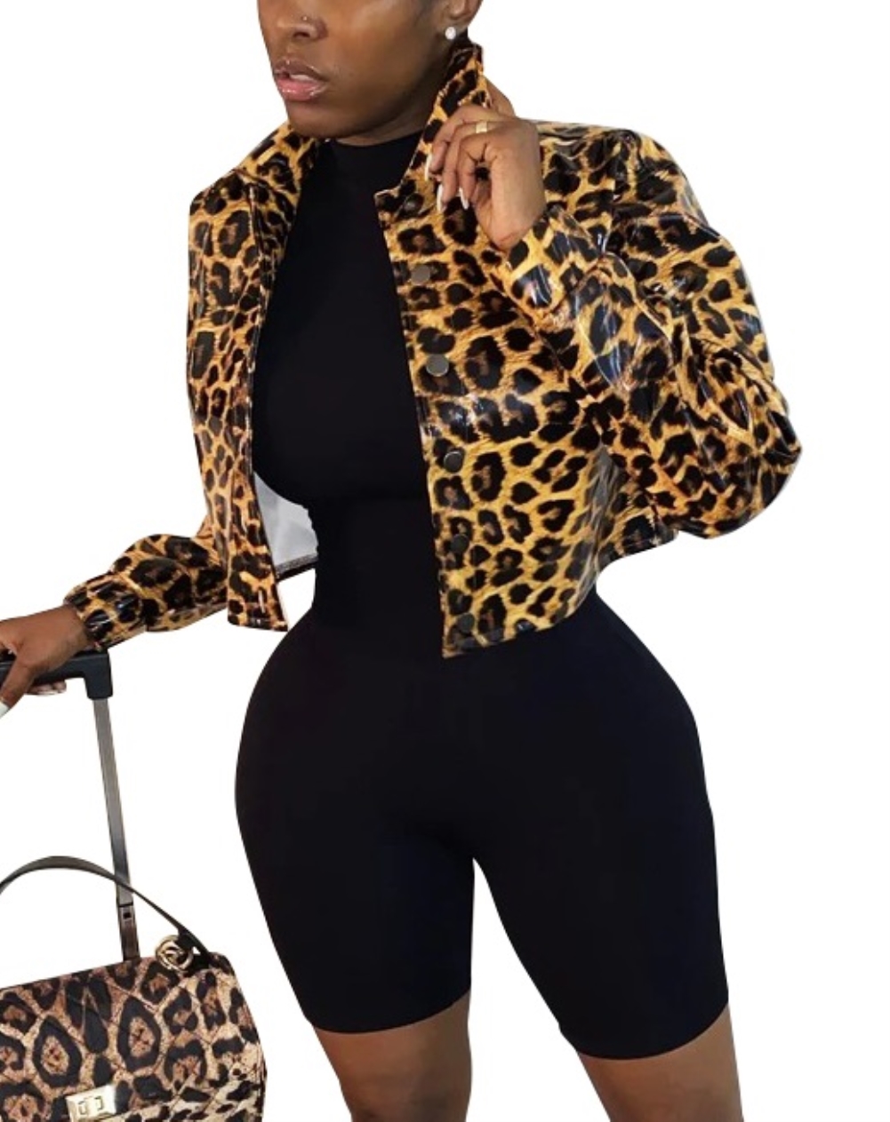 African Leopard Long Sleeve Collar Jacket