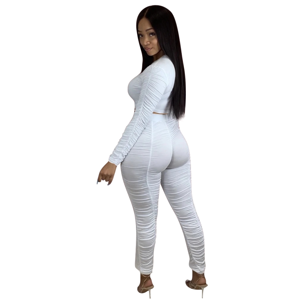 Autumn Sexy Matching Crop Top and Stacked Pants Set