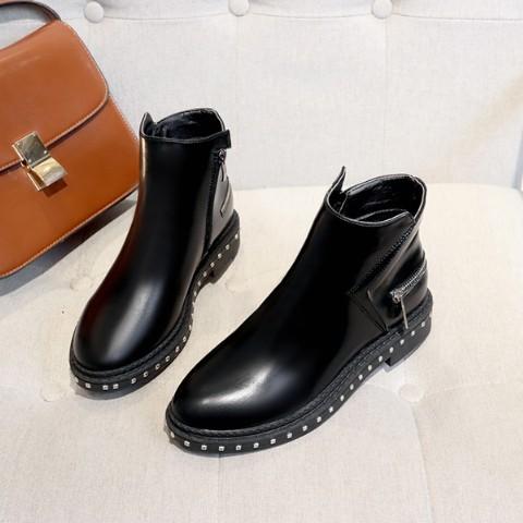 Winter Chunky Heel Pu Zipper Boots