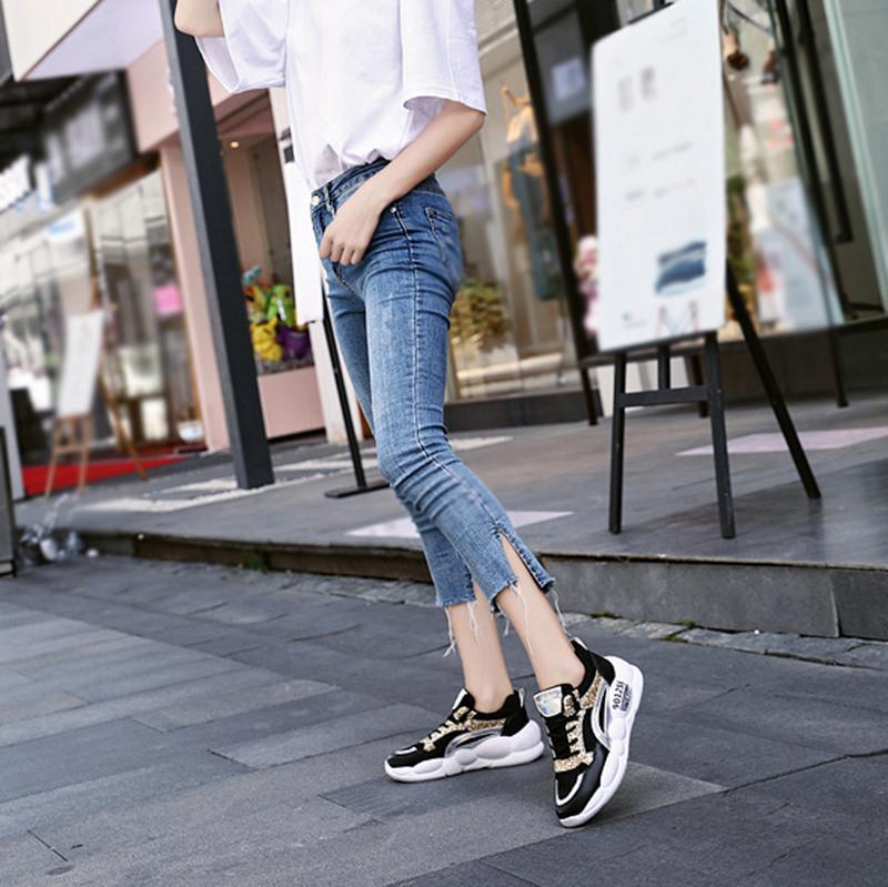 Casual Fashion Paillette Lace-Up Platform Shoes Sneakers