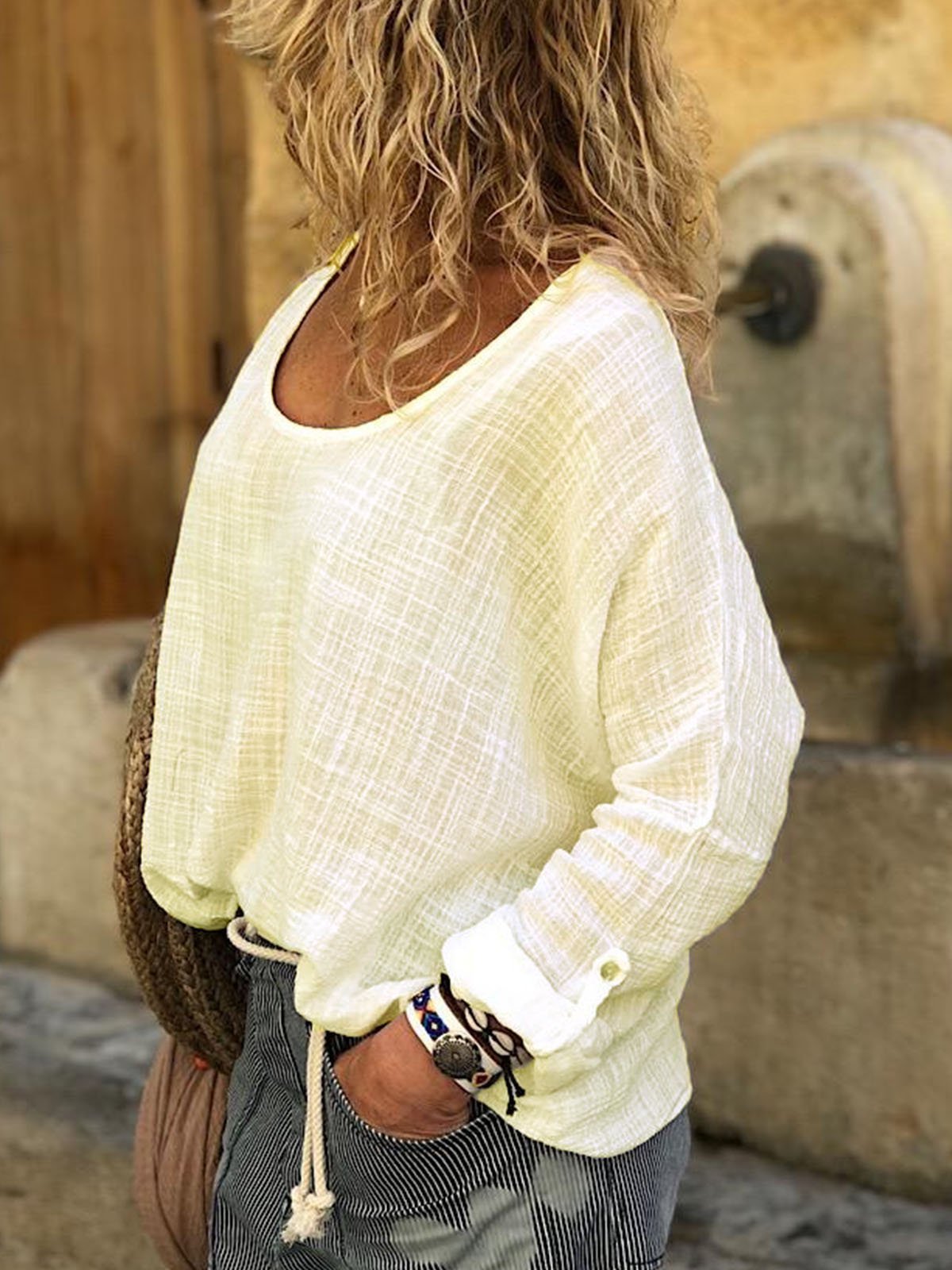 Linen Long Sleeve Sweet Shirts & Tops