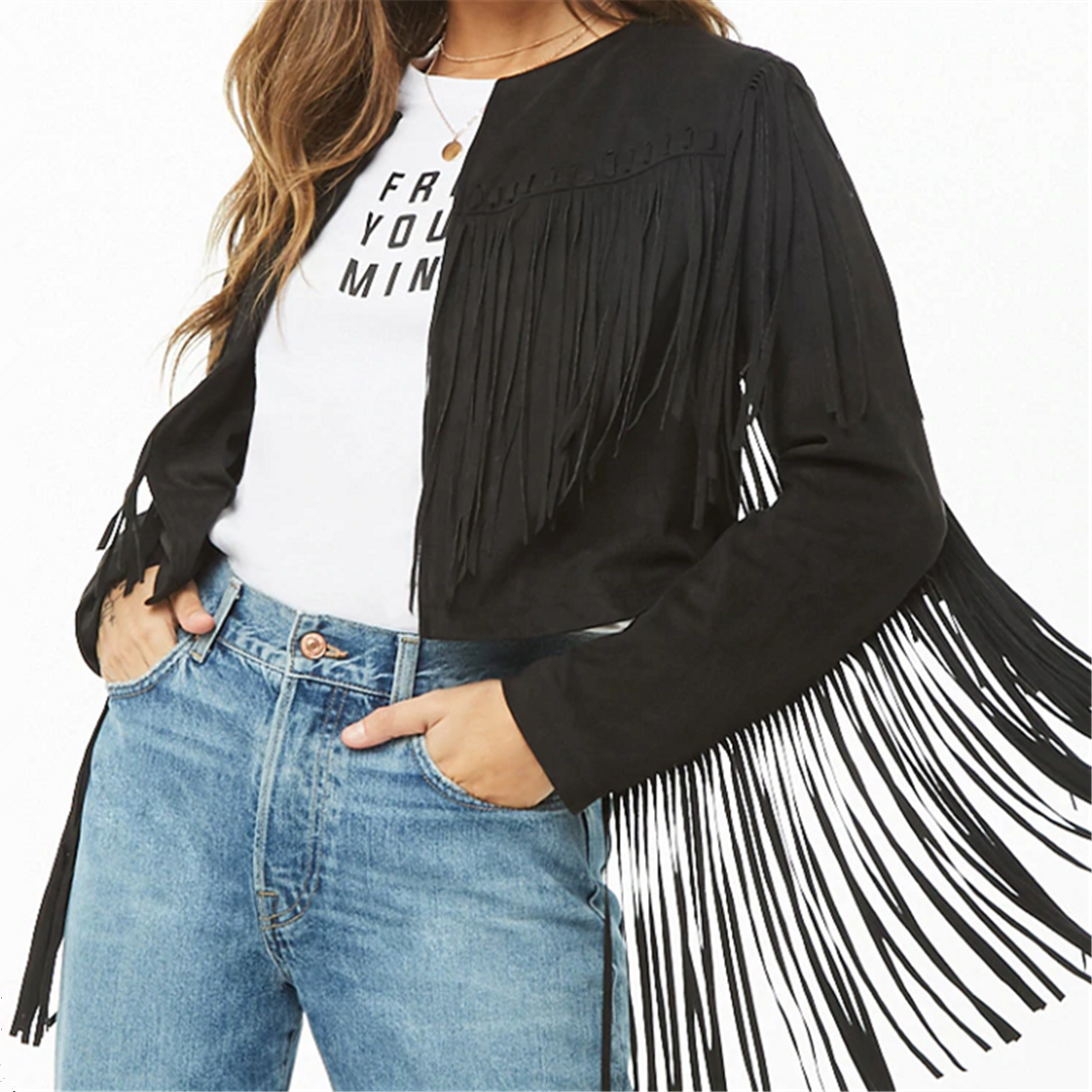 Fashionable Tassel Pure Color Short Coat