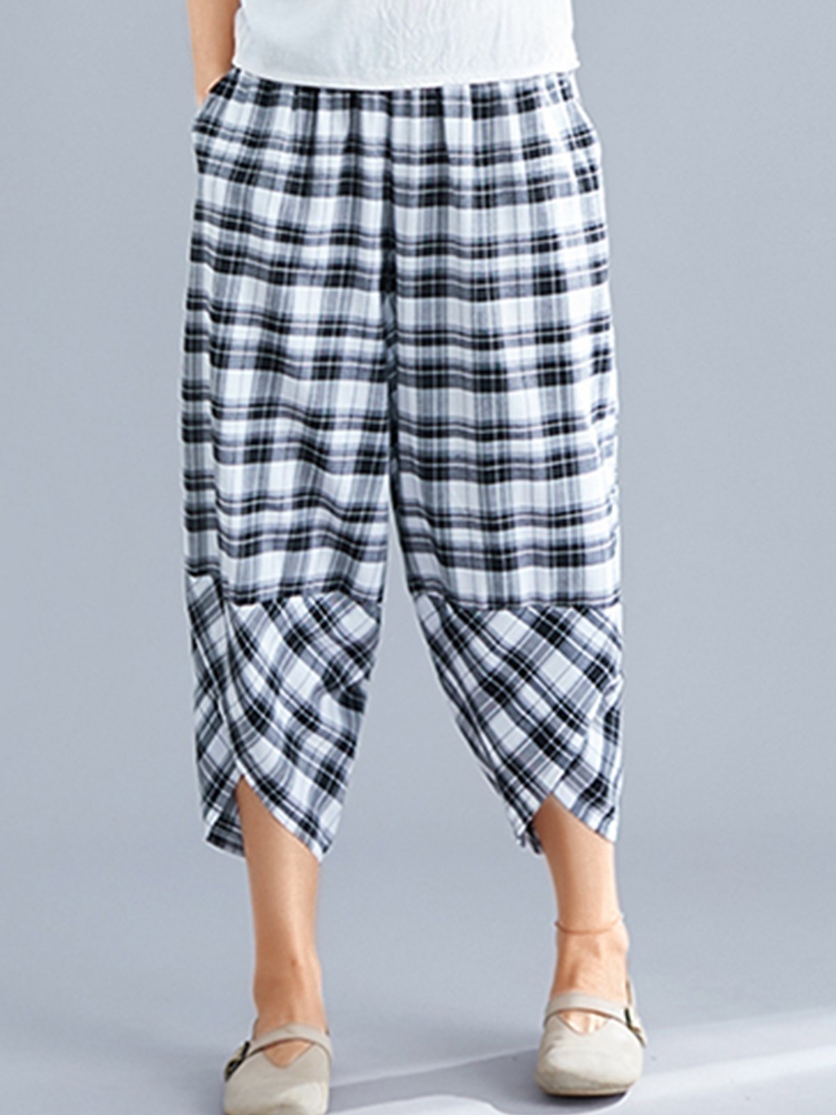 Plus Size Women Plaid Casual Pants
