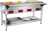 110V Food Warmer Commercial- Stainless Steel Steam Table, 4 Top Opening
