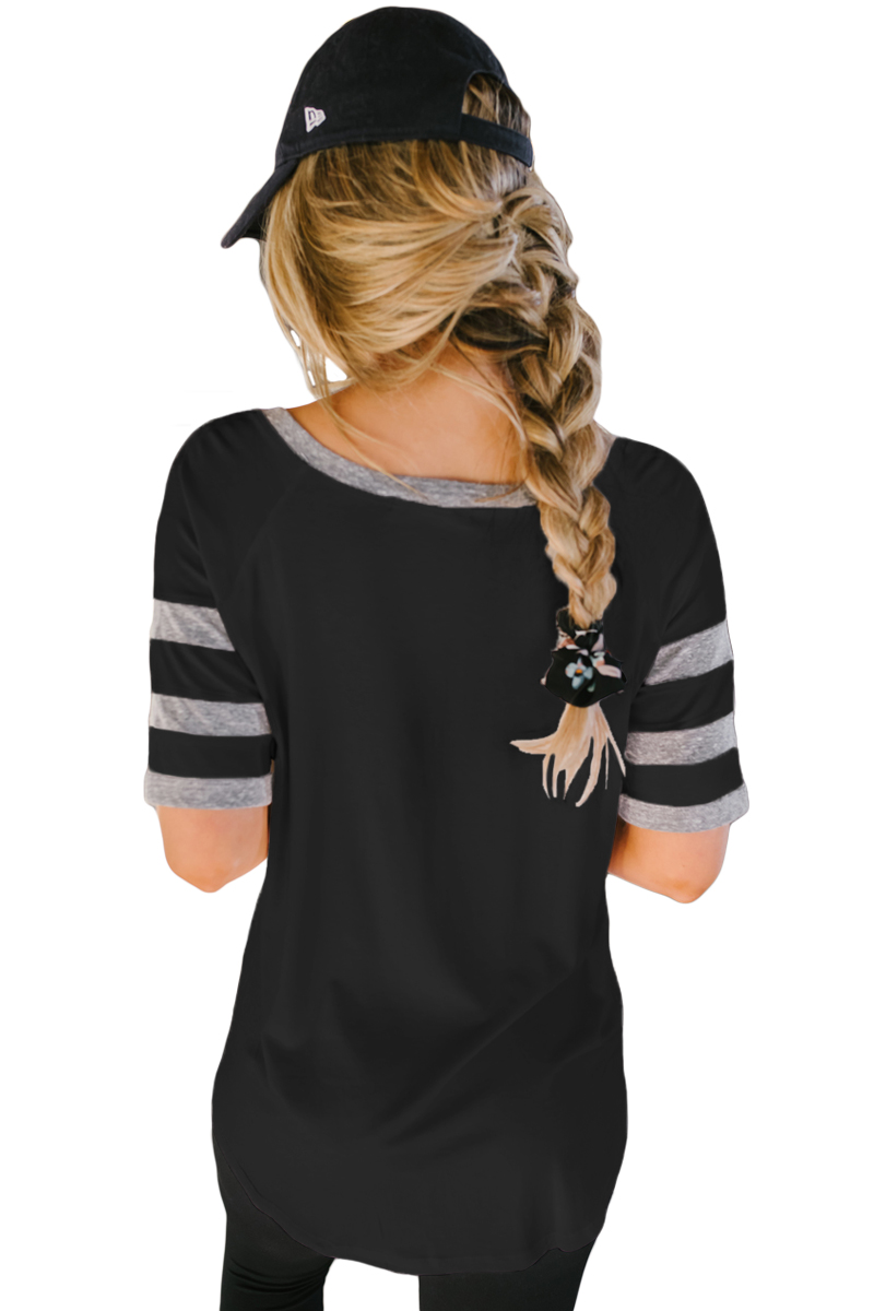 Black Varsity V Neck Baseball Tee