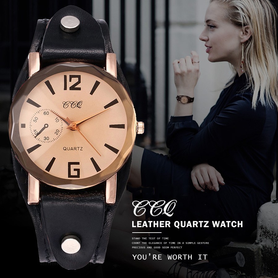 CCQ Brand Unisex Vintage Cow Leather Simple Bracelet Watch Casual Women Men Leather Quartz Wristwatches Clock Relogio Masculino