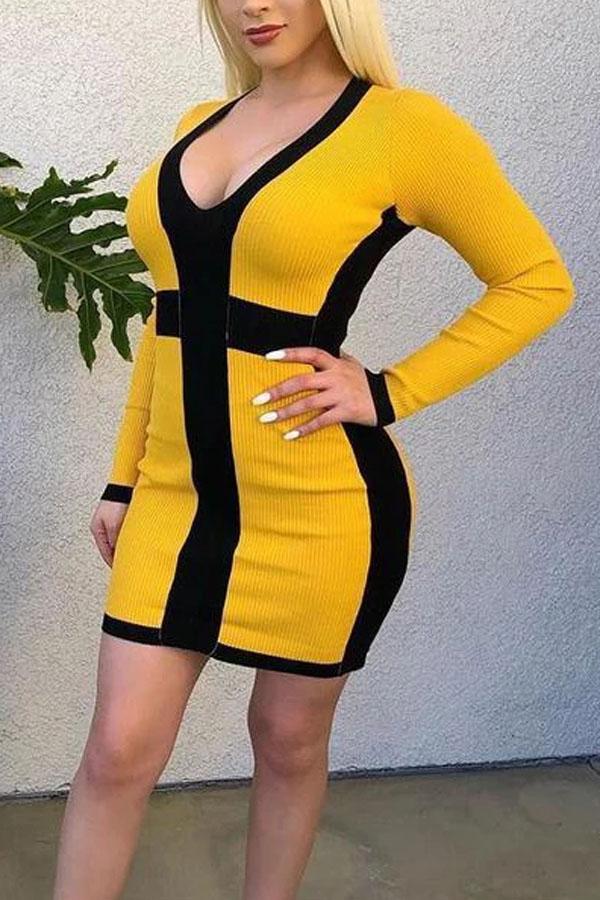 Sexy Deep V Slim Long Sleeve Bodycon Dresses