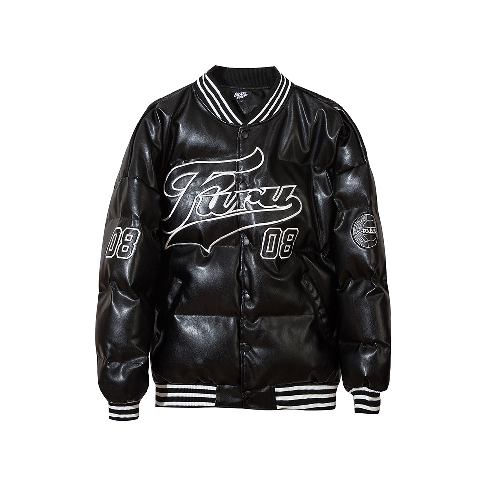 字母刺绣加厚皮衣男式ins欧美潮牌棉衣bf原宿风街头潮流宽松棉服