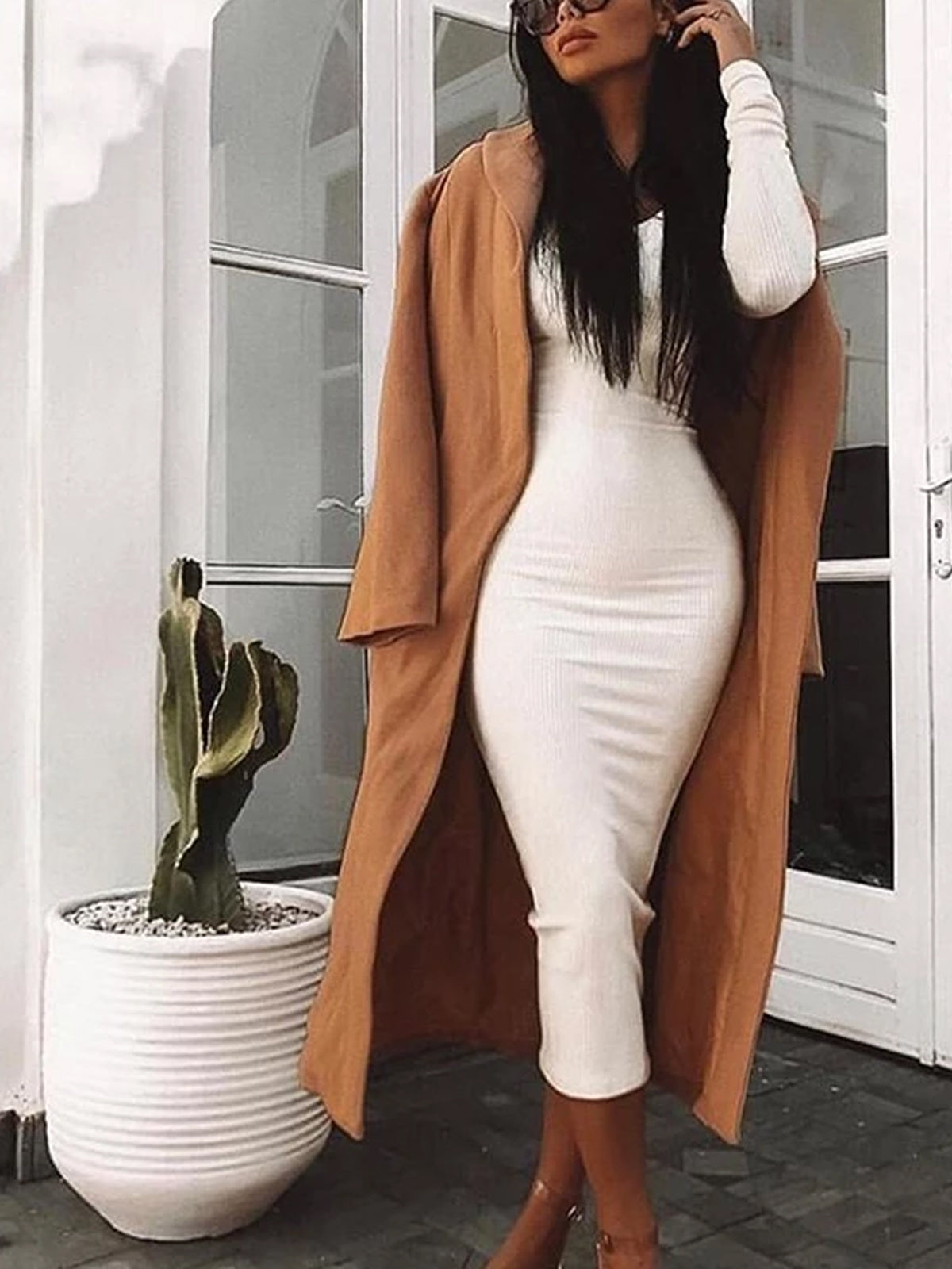 Fashion Sexy Lace V Neck Knit Sweater Maxi Dresses