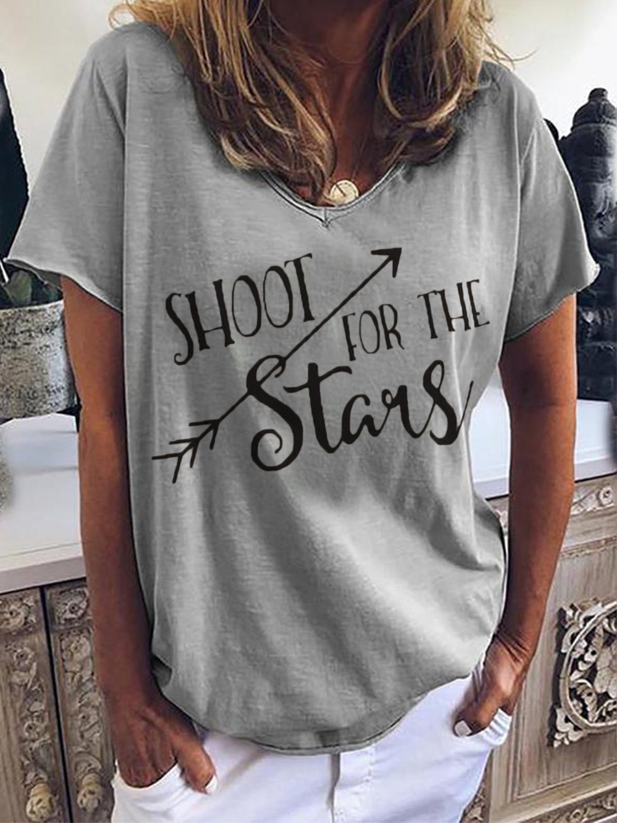 Round Neck Cotton-Blend Short Sleeve Printed Shirts & Tops