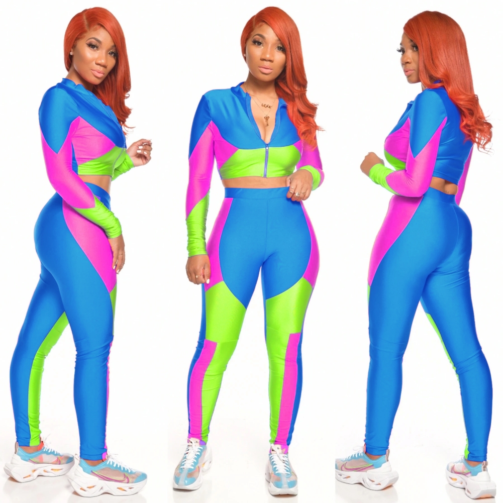 Sexy Contrast Two Piece Bodycon Pants Set