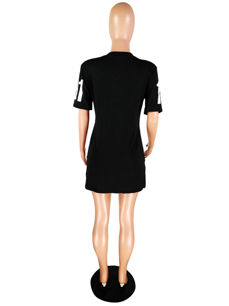 Print Black Summer O-Neck Shirt Dress