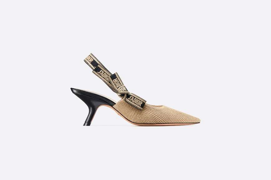 J'Adior Slingback Pump Cream and Black Embroidered Cotton