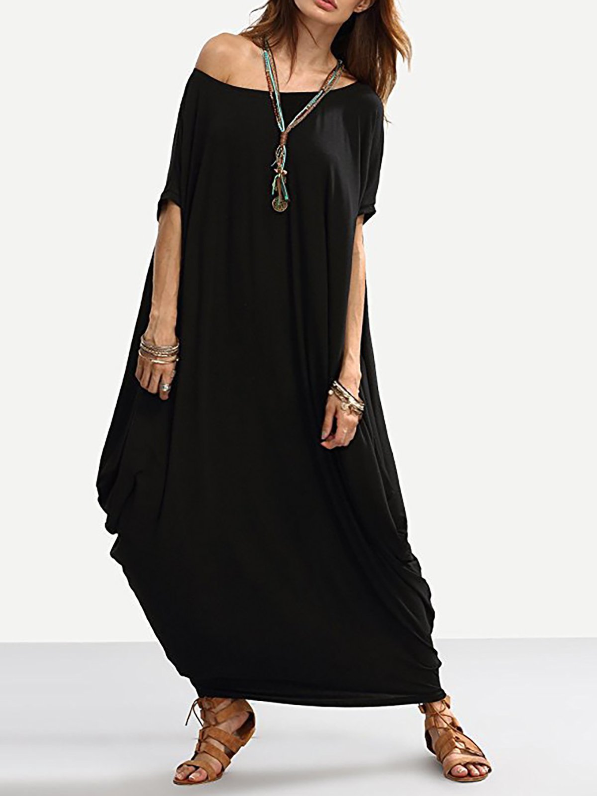 Black Short Sleeve Crew Neck Casual Dress