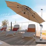 11 FT Cantilever Patio Umbrella with Cross Base and Cover Included �C 360�� Rotation Offset Hanging Umbrella Large Heavy Duty Outdoor Umbrella with Easy Tilt for Pool Backyard Deck Garden, Khaki