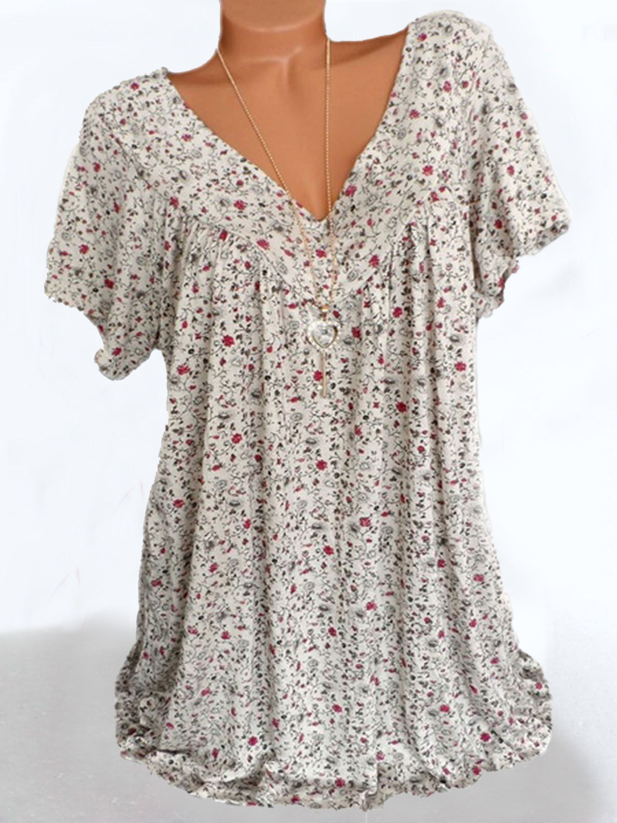 Casual V Neck Floral Short Sleeve Shirts & Tops