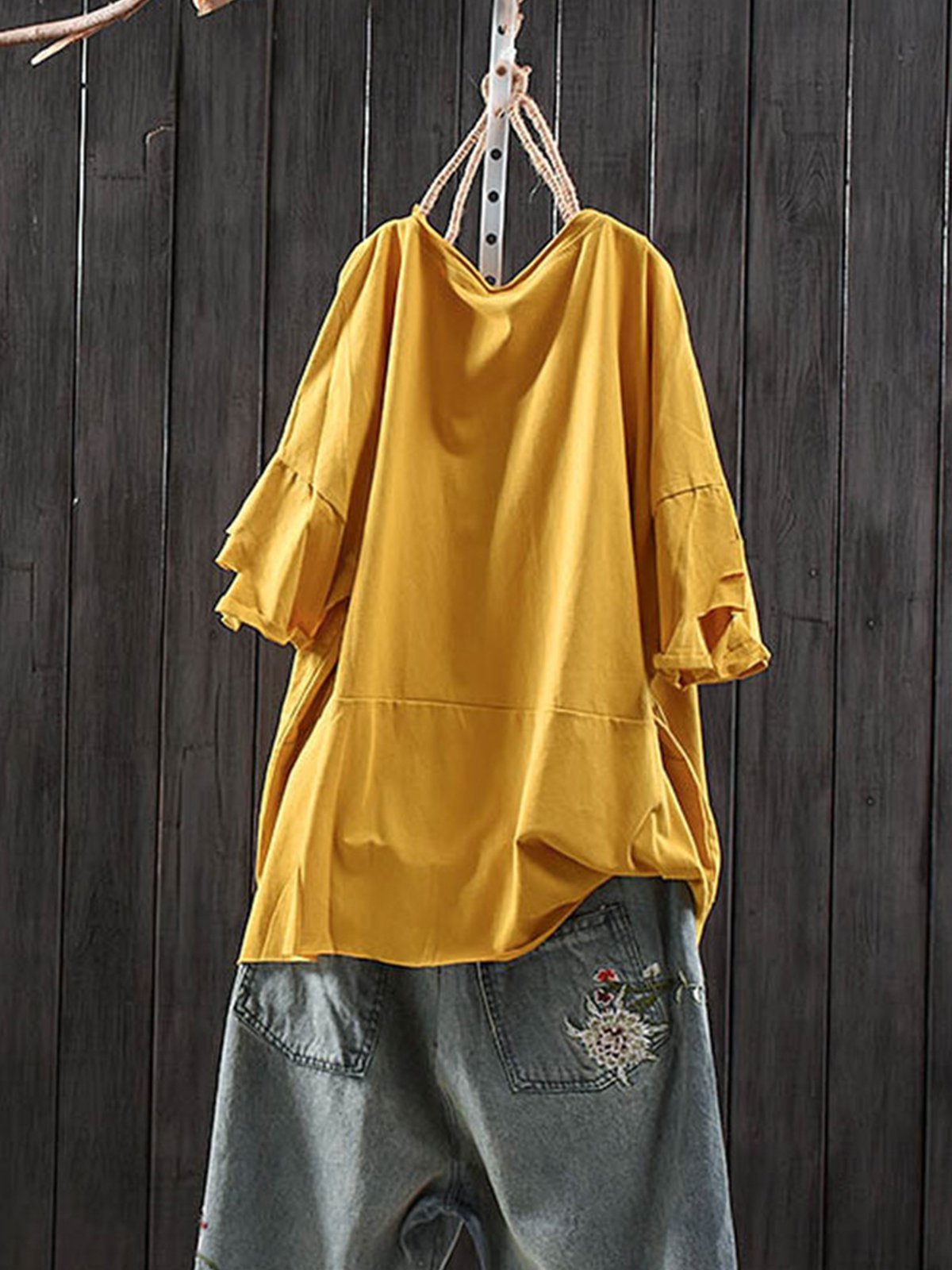 Casual Short Sleeve Round Neck Plus Size Tops