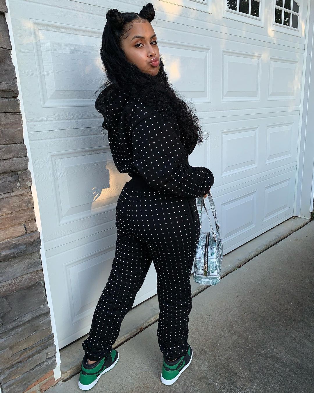 Autumn Sequins Black Crop Top and Pants Hoody Sweatsuit