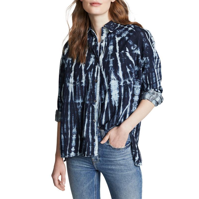 Blue Floral V Neck Casual Shirts & Tops