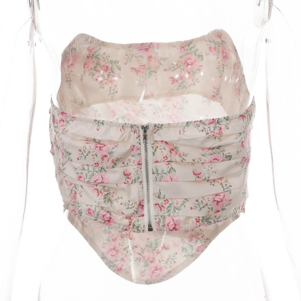 Summer Strapless Irregular Floral Vintage Top