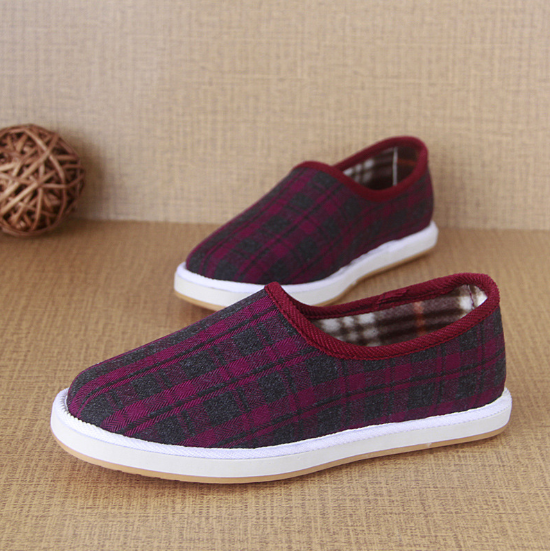 Tartan Flat Heel Casual Color Block Cotton Loafers