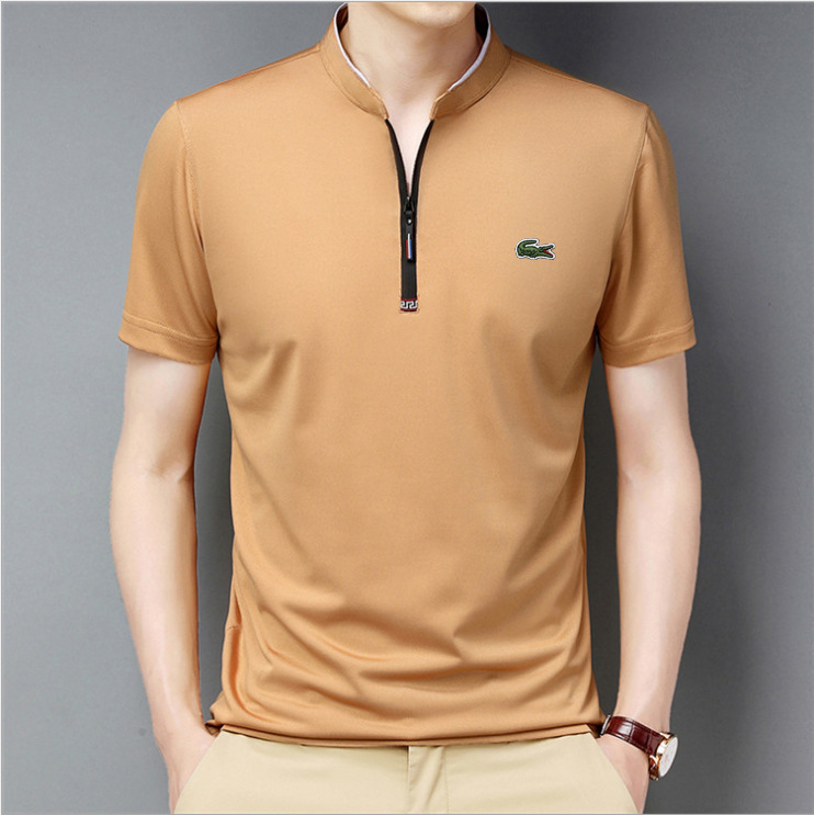 短袖t恤男立领冰丝垂感中山领半袖夏季男装中青年冰感单色休闲t桖