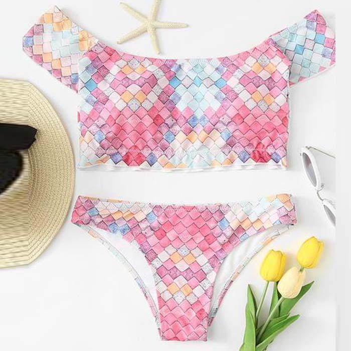 Bikini model nou, cu imprimeu solzi de pește colorat, din două piese