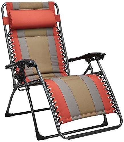 Amazon Basics Outdoor Padded Adjustable Zero Gravity Folding Reclining Lounge Chair with Pillow �C Red