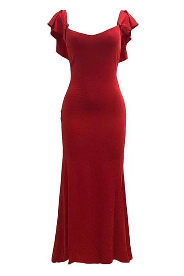 Fashion Off-Shoulder Pure Colour Off-Shoulder Fishtail Dress