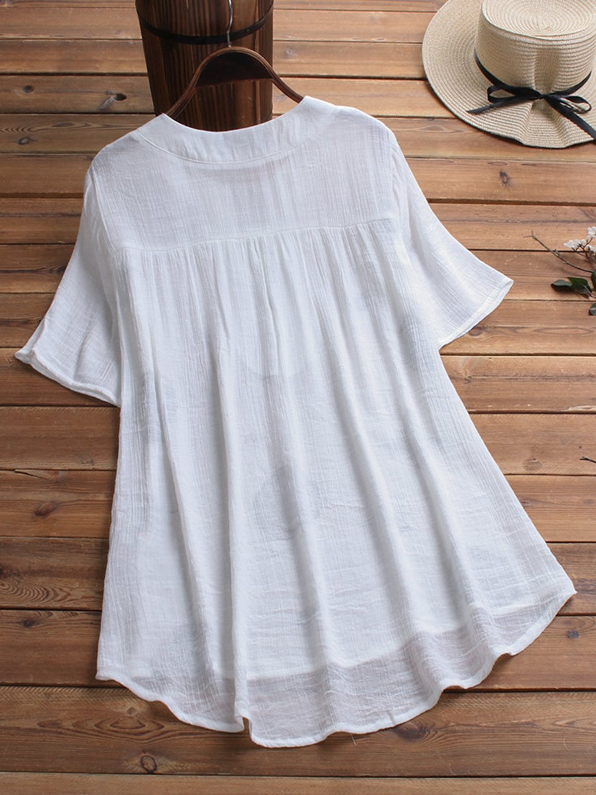 Bohemian Print Short Sleeve V Neck Button Blouse