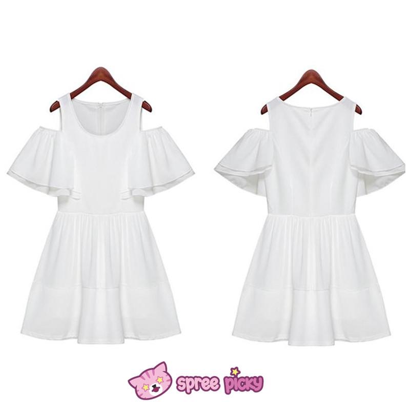 [S-XL] White Elegant Chiffon Dress SP151816