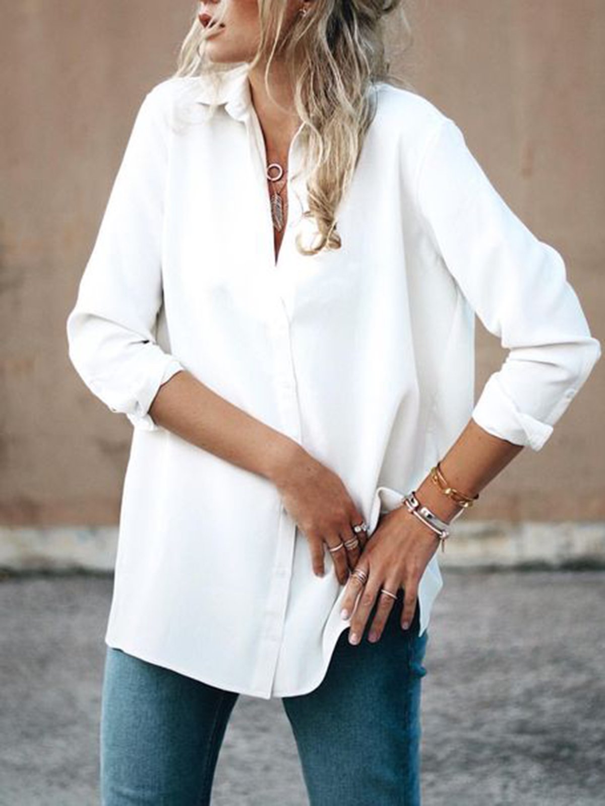 Paneled Blouses Long Sleeve Shirt Collar Casual Shirts