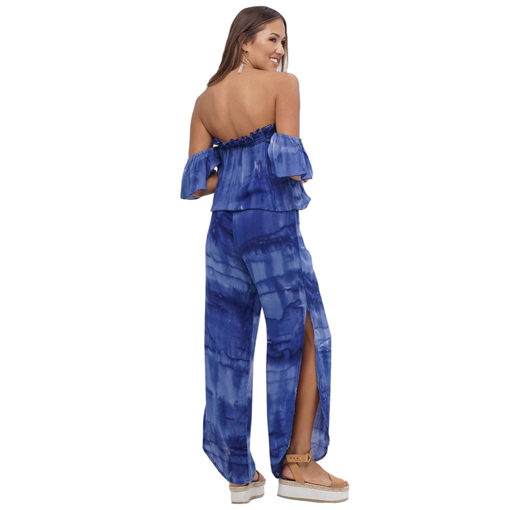Sexy Tie Dye Strapless Slit Jumpsuit