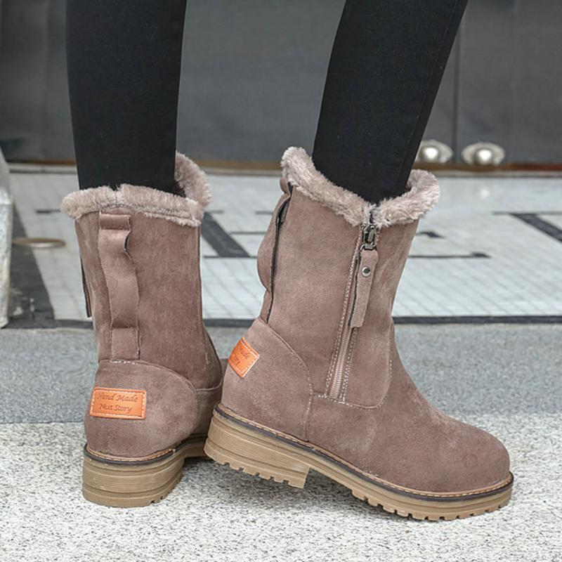 Women Round Toe Snow Boots Zipper Casual Artificial Suede Shoes