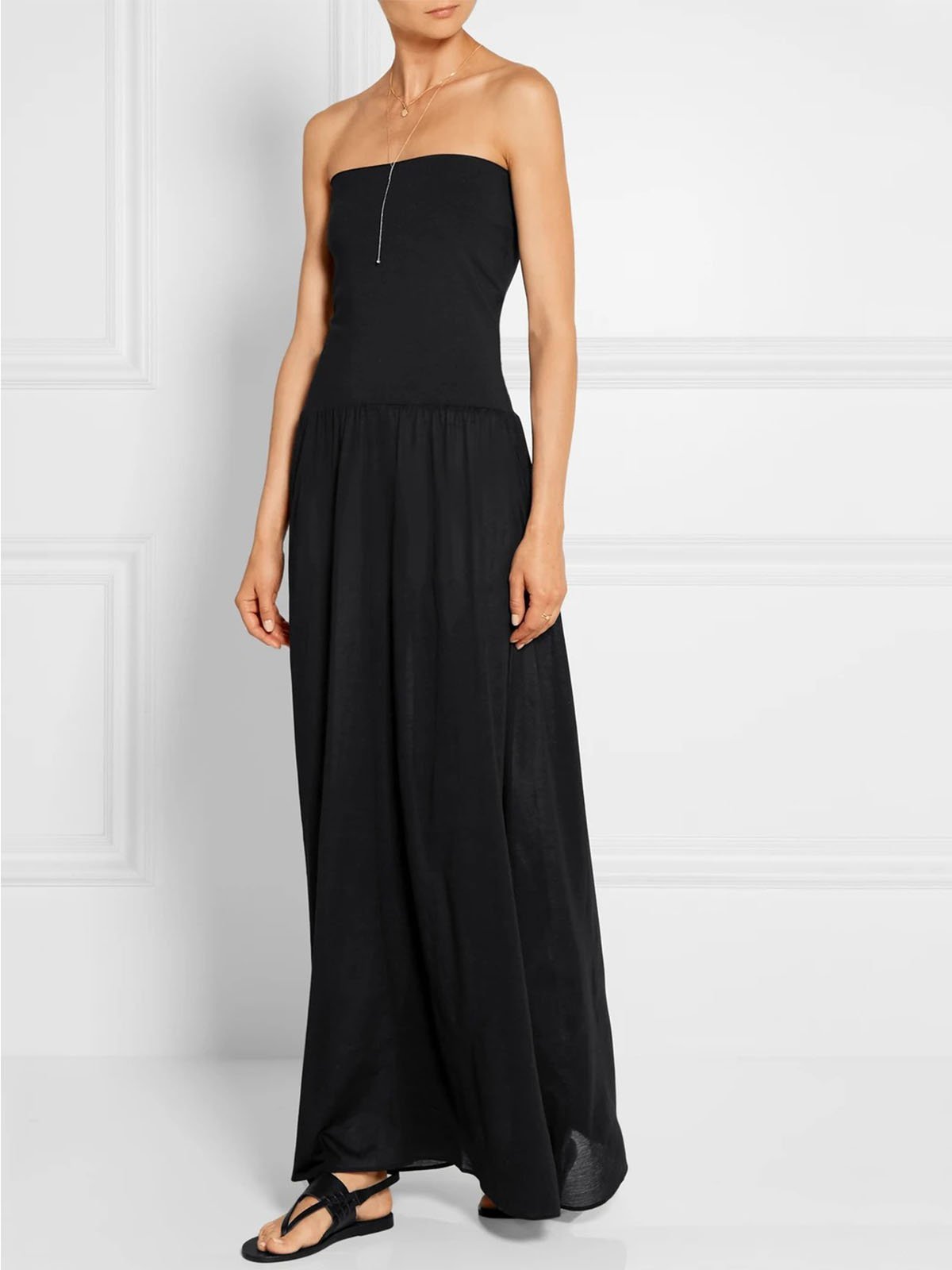 Vintage Strapless Solid Dresses