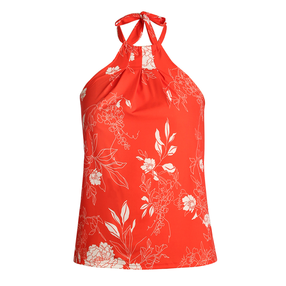 Orange Sleeveless Flower Printed Tank Top