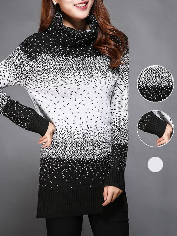 Knitted Long Sleeve Color-block Plus Size Sweater