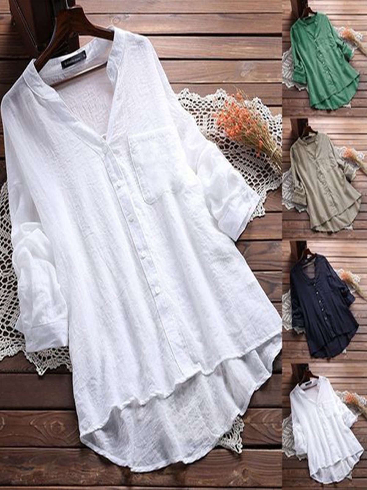 Plus Size Casual V Neck Long Sleeve Shirts & Tops