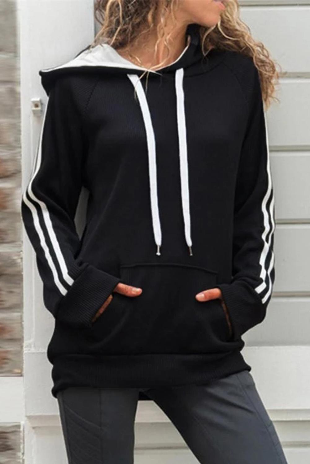 Black Basic Cotton Hoodie with Kangaroo Pocket