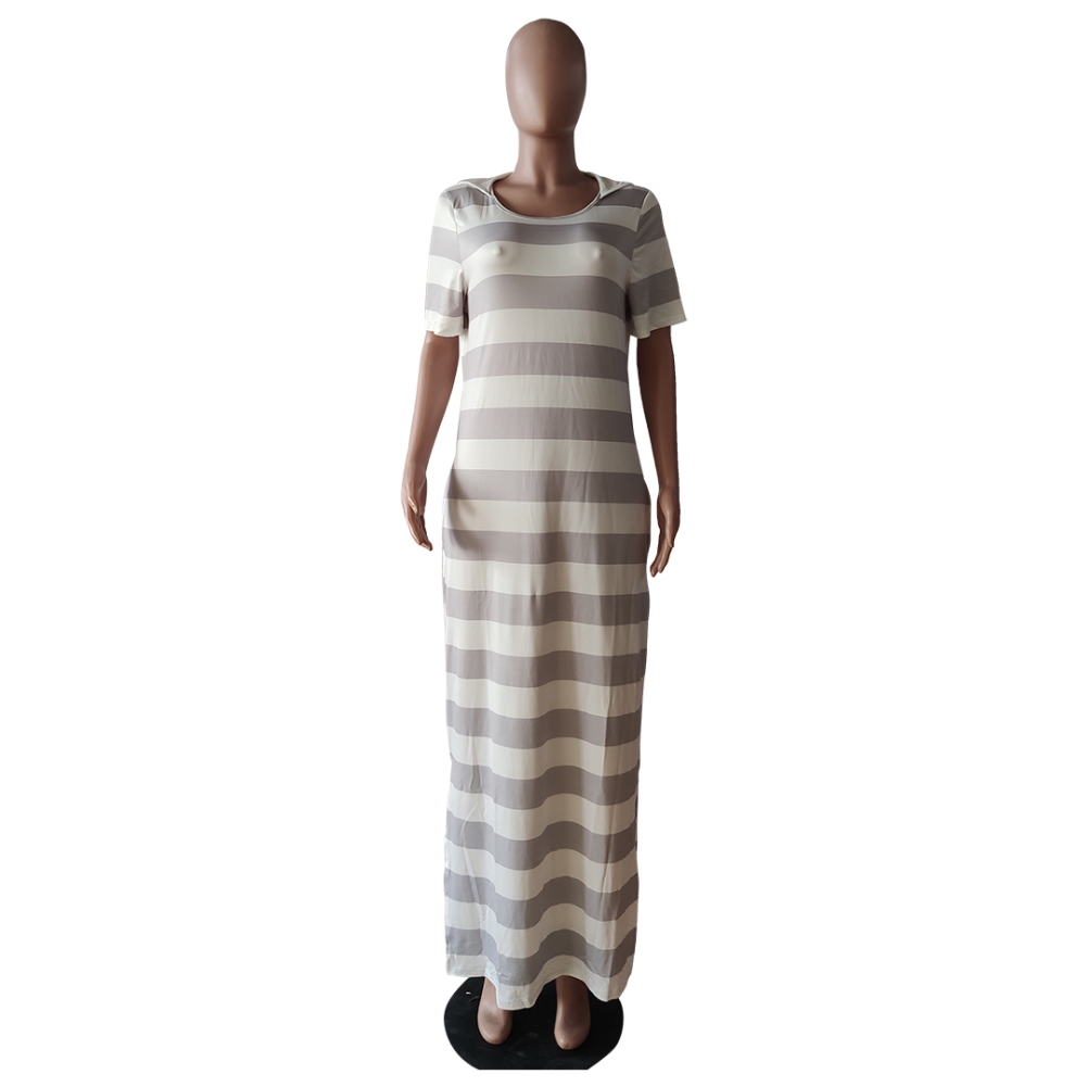 Summer Wide Stripes Hoody Long Dress