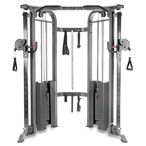 XMARK Functional Trainer Cable Machine with Dual 200 lb Weight Stacks, 19 Adjustments- Silver